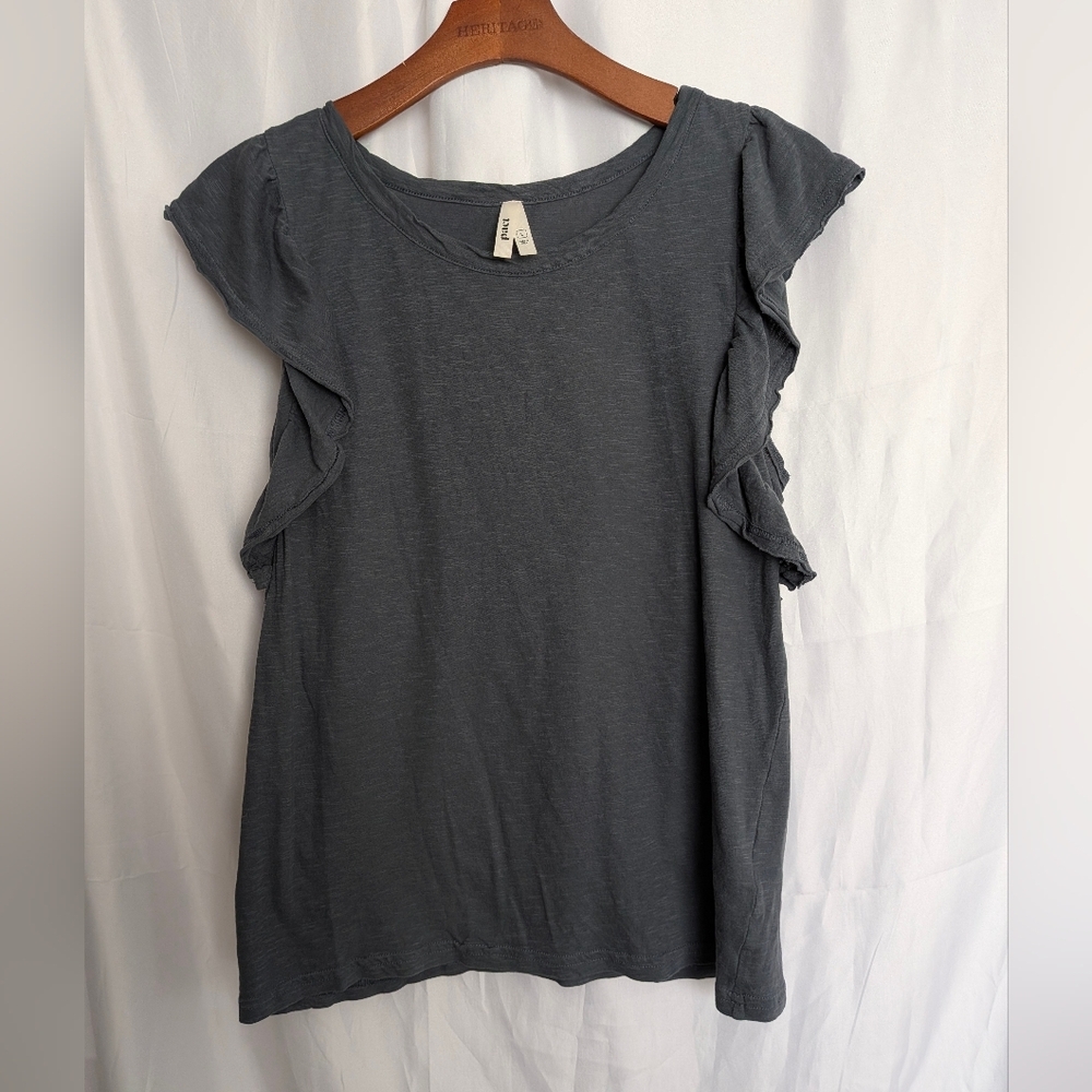Pact Women's Gray Ruffle Sleeve Tee Size Large